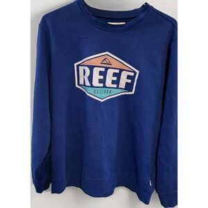 Reef Surf Crewneck Sweatshirt Blue Logo Graphic Pullover Mens L